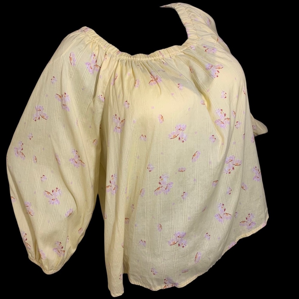 Ana A New Approach Yellow & Pink Floral Peasant Blouse w/ 3/4 Puff Sleeves XL